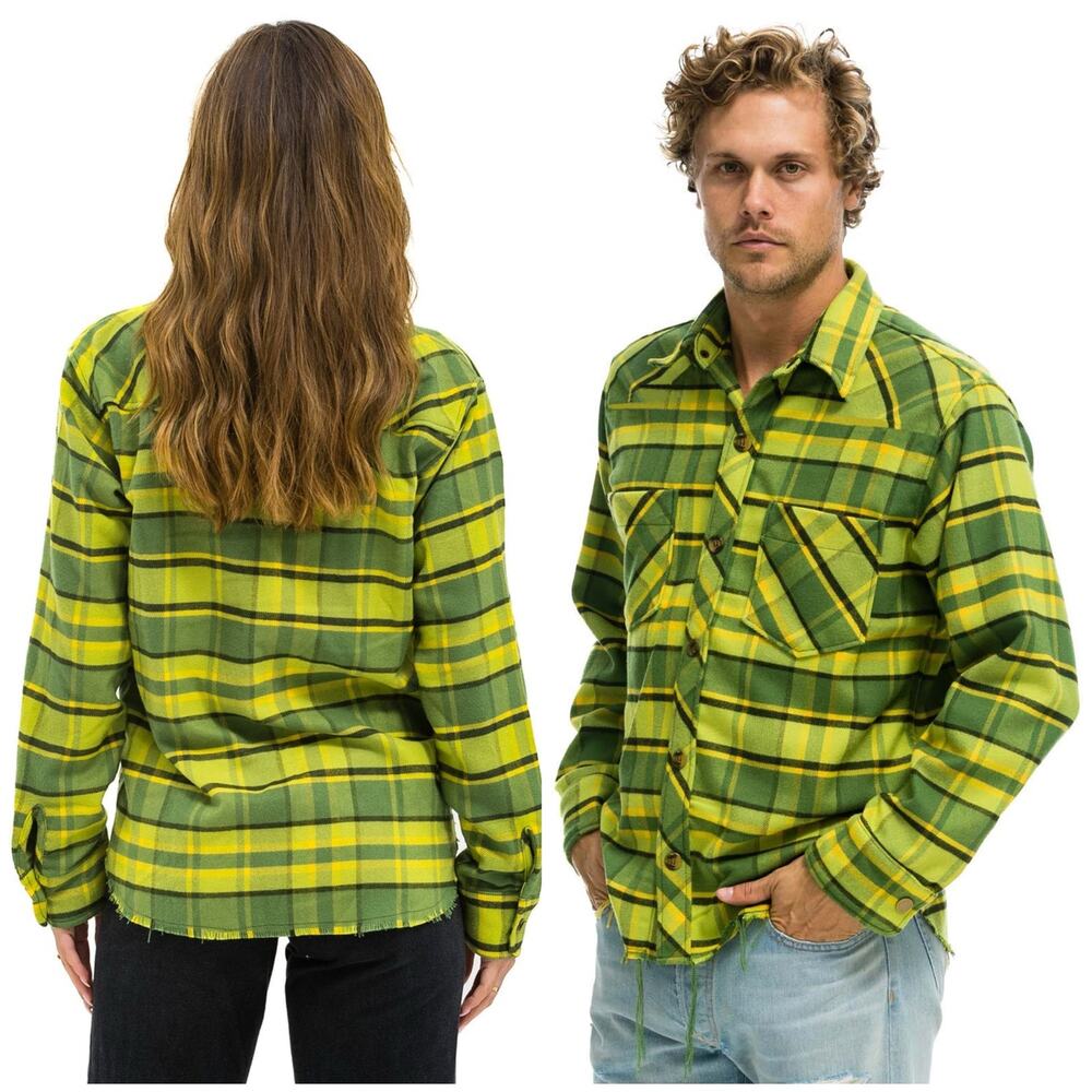 Aviator Nation Plaid Flannel Light Weight Unisex Western Shirt in Avocado Plaid - Picture 2 of 15